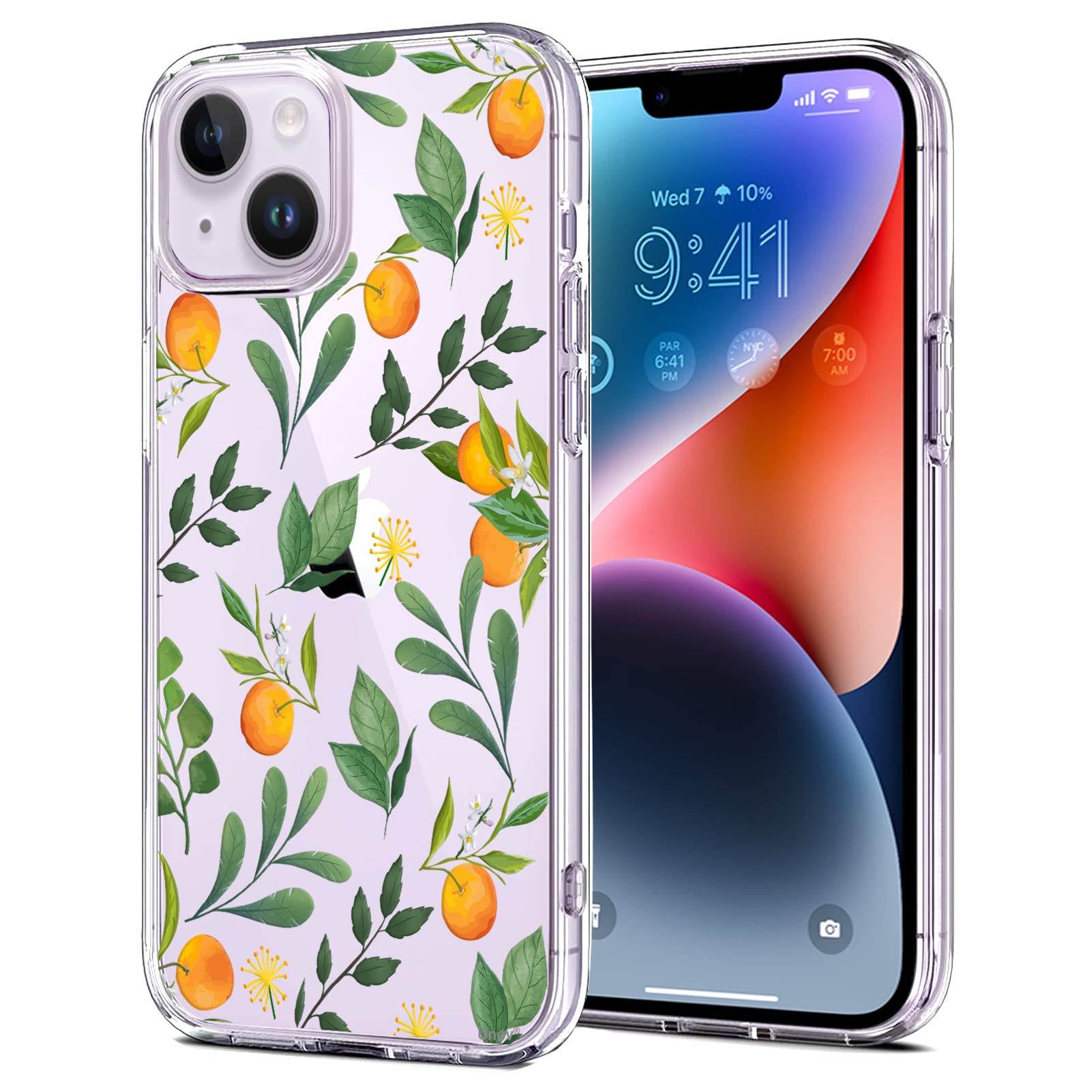 Unov Case Compatible with iPhone 14 Case iPhone 13 Case Clear with Design Embossed Pattern Soft TPU Bumper Slim Protective 6.1 Inch (Cirtus Flavors)