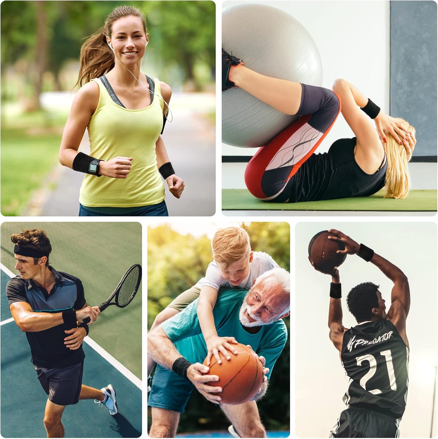 2 Pièces Bandeau Poignet, Sport Poignet, Sport Bandeau de Poignet en Coton Doux, Brassard Éponge Absorbant, pour Gym Tennis Course Basket-Ball