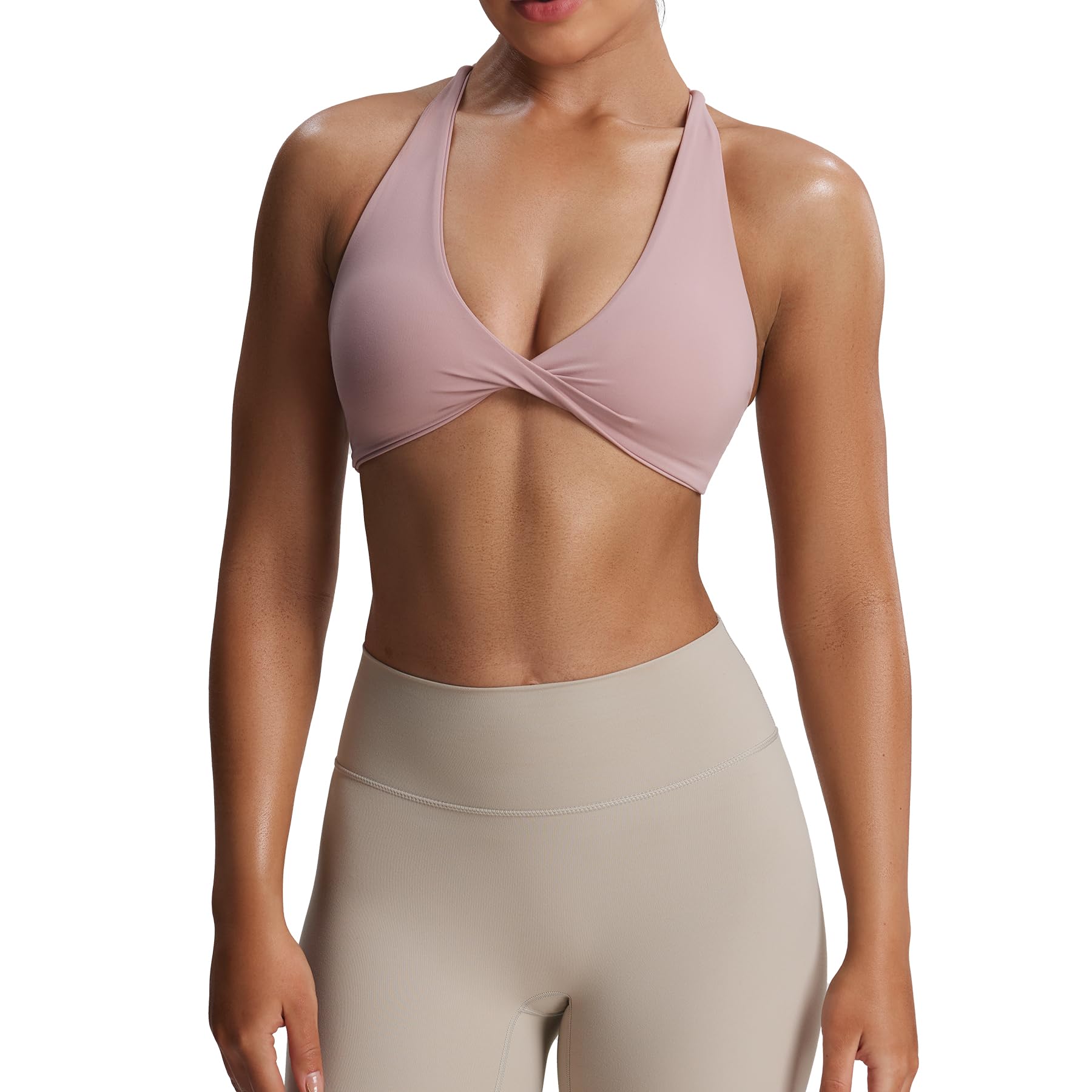 Aoxjox Women's Workout Sports Bras Fitness Sienna Low Impact Bra Yoga Crop Tank, Woodrose, S