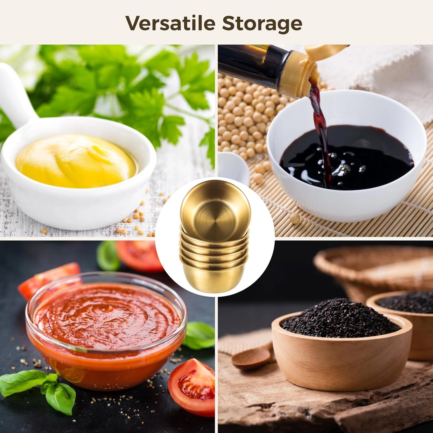 30 Pcs Sauce Dipping Bowls, 2 oz Stainless Steel Sauce Dishes, Gold Round Sauces Dip Bowls, Mini Sauces Cups, Prep Appetizer Plates, Individual Condiment Cups, Small Saucers