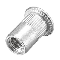 Vista 5 de uxcell 1/4-20 Tuercas de remache de aleación de aluminio moleteado cabeza plana roscada tuerca de inserción plateada 25pcs