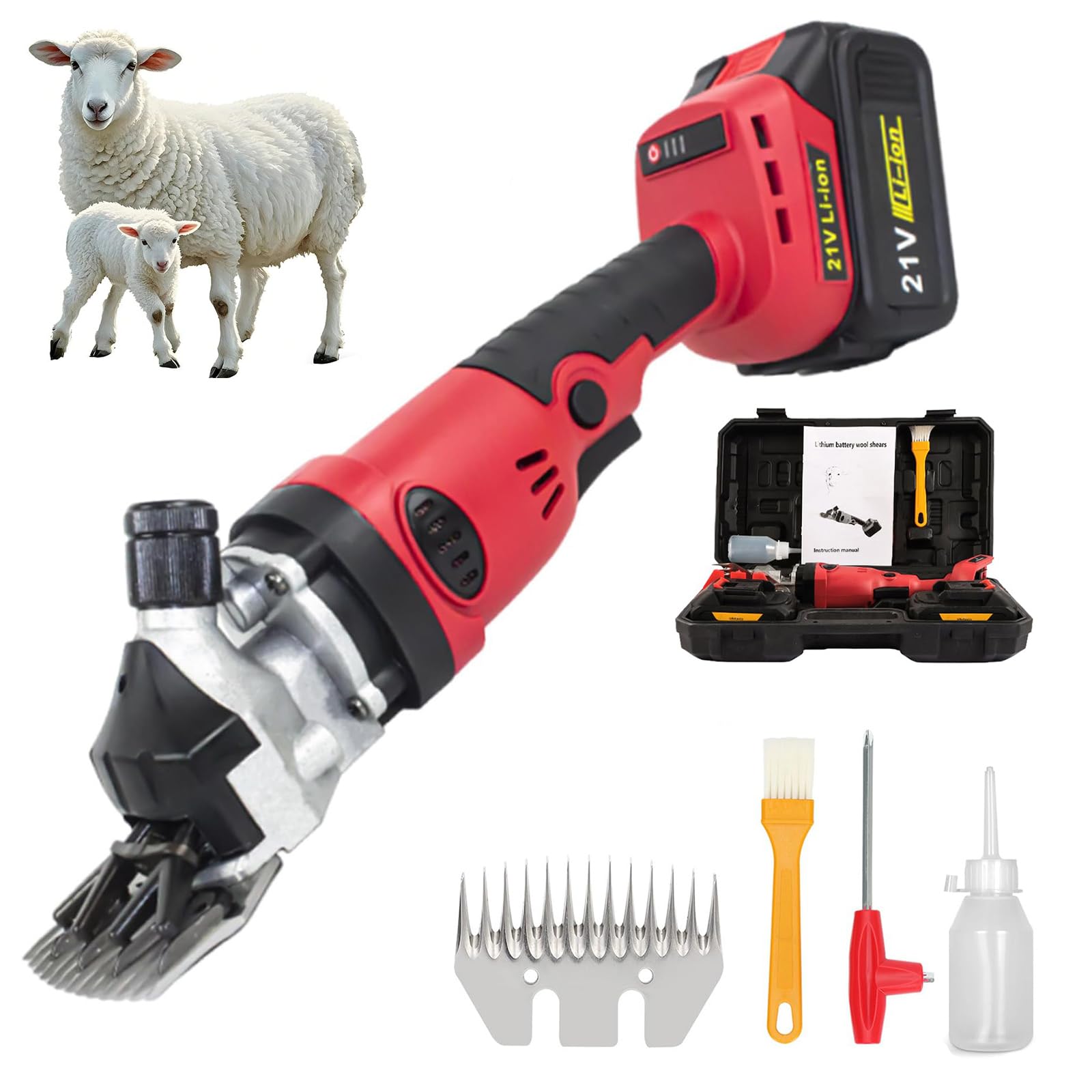 Tijeras EléCtricas InaláMbricas, Cortapelos Ajustables 2 Velocidades para Cabras, Herramienta Aseo Recargable Alta Resistencia con Cuchilla Alta Dureza para Afeitar Lana Ganado,13-tooth