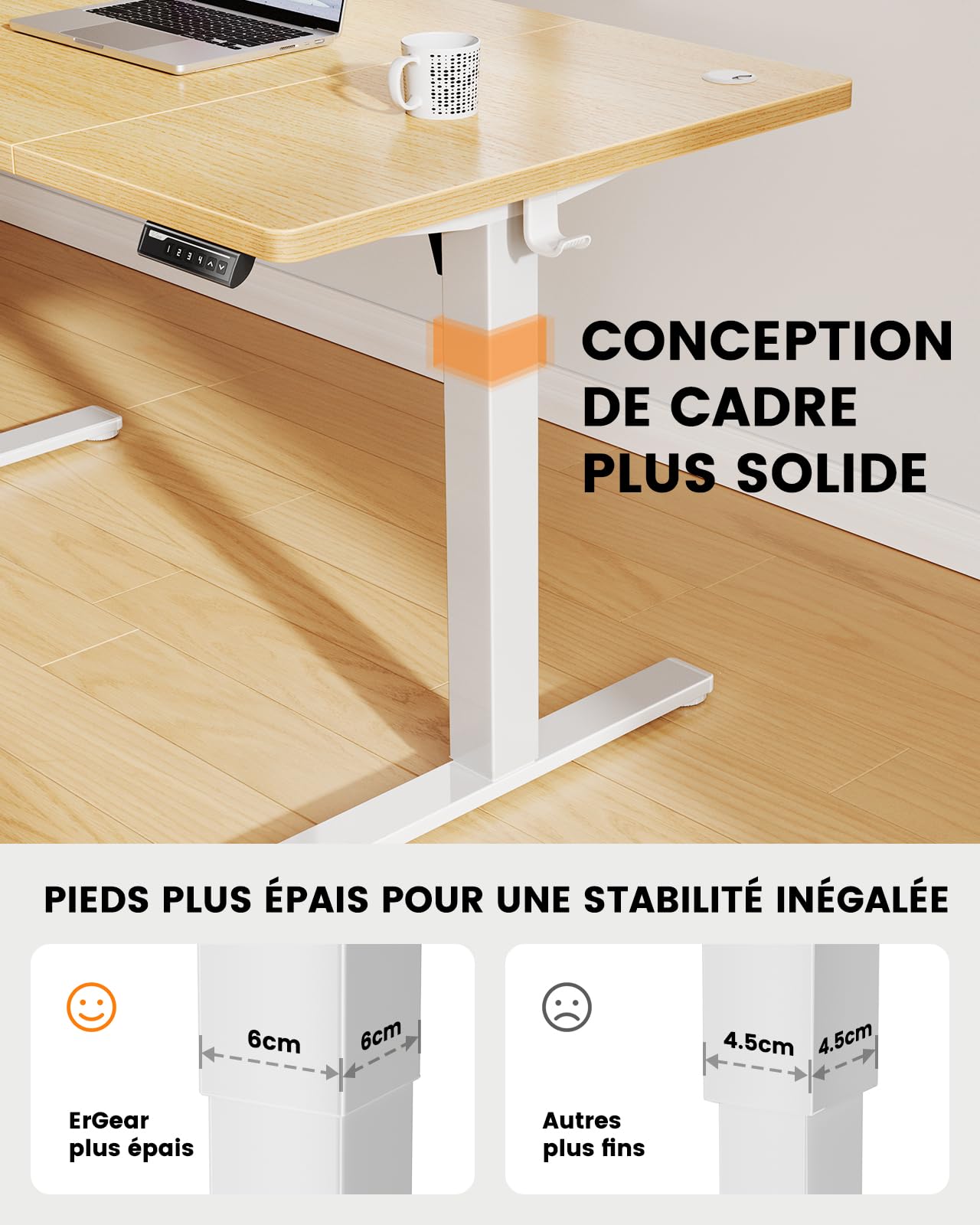 ErGear Bureau Assis Debout avec Moteur Brushless avancé-160 x 80 cm-100 kg de capacité de Charge Bureau Assis Debout Electrique, Fonction silencieuse, Cadre métallique Robuste