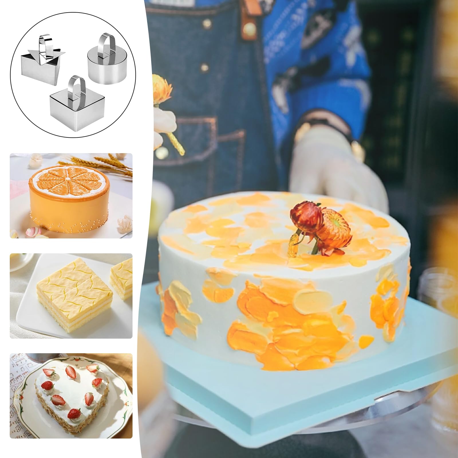 Moule Rectangulaire Patisserie 6 Anneaux à Dessert Carrés En Inox - 8cm - Pour Mousse, Gâteau & Biscuits Cercle A Tarte