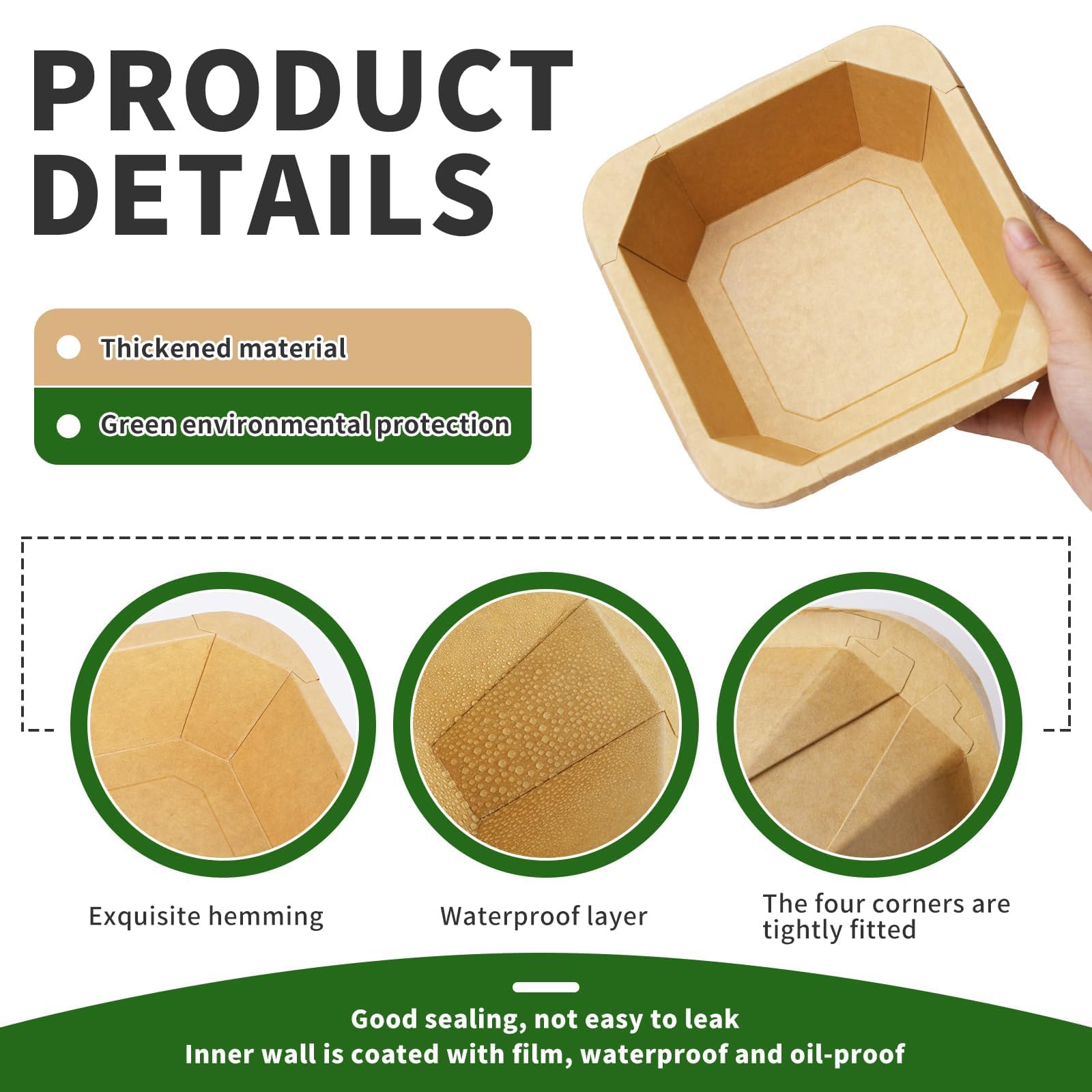 Paquete de 50 recipientes desechables de papel para ensalada de 25 onzas, recipientes desechables octogonales con tapas transparentes, cuencos de ensalada de papel con tapa adecuados para ensalada de