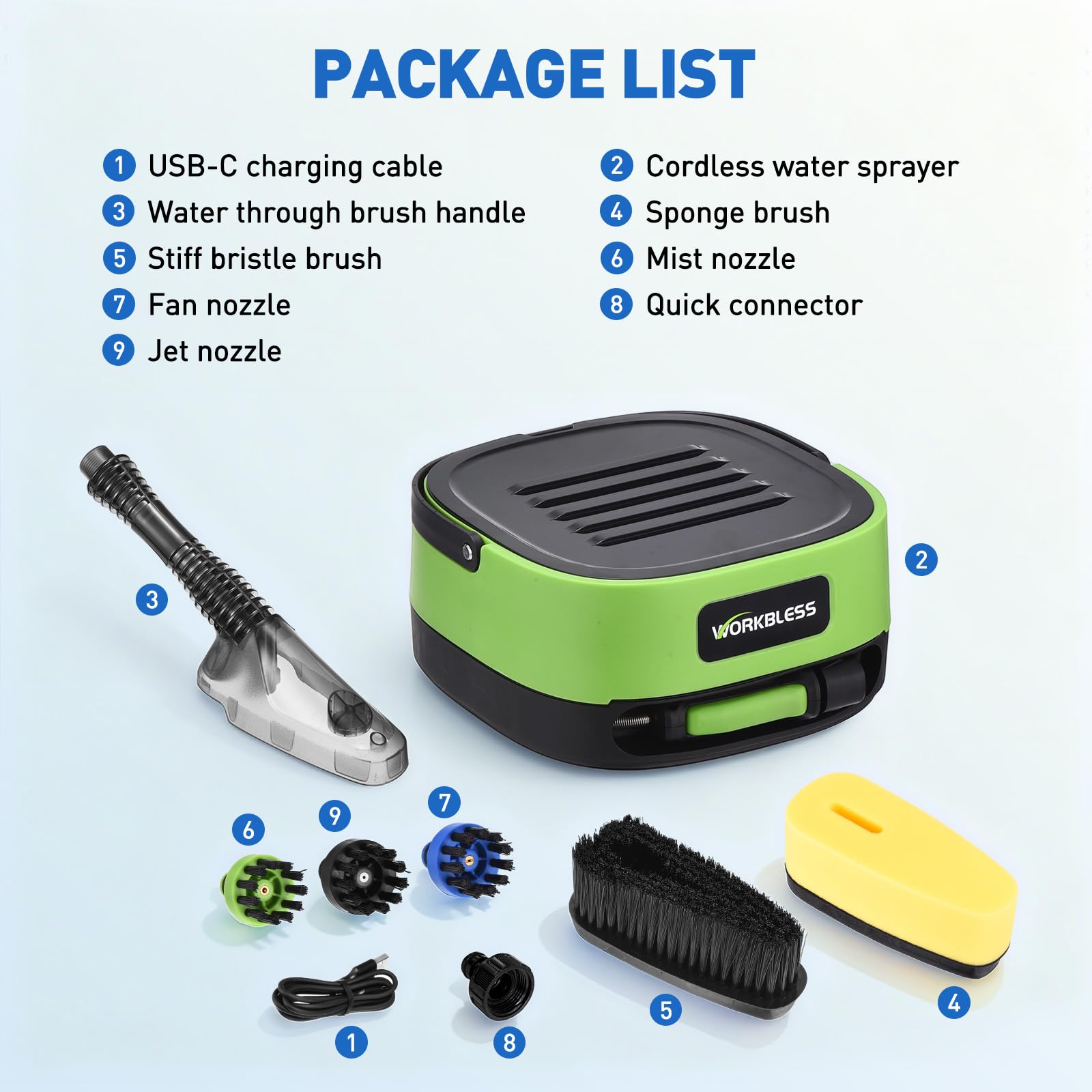 Limpiador de alta presión portátil con depósito de agua de 12 litros, batería portátil de alta presión, 2000 mAh, lavadora móvil para terraza, ducha de camping y limpieza de mascotas