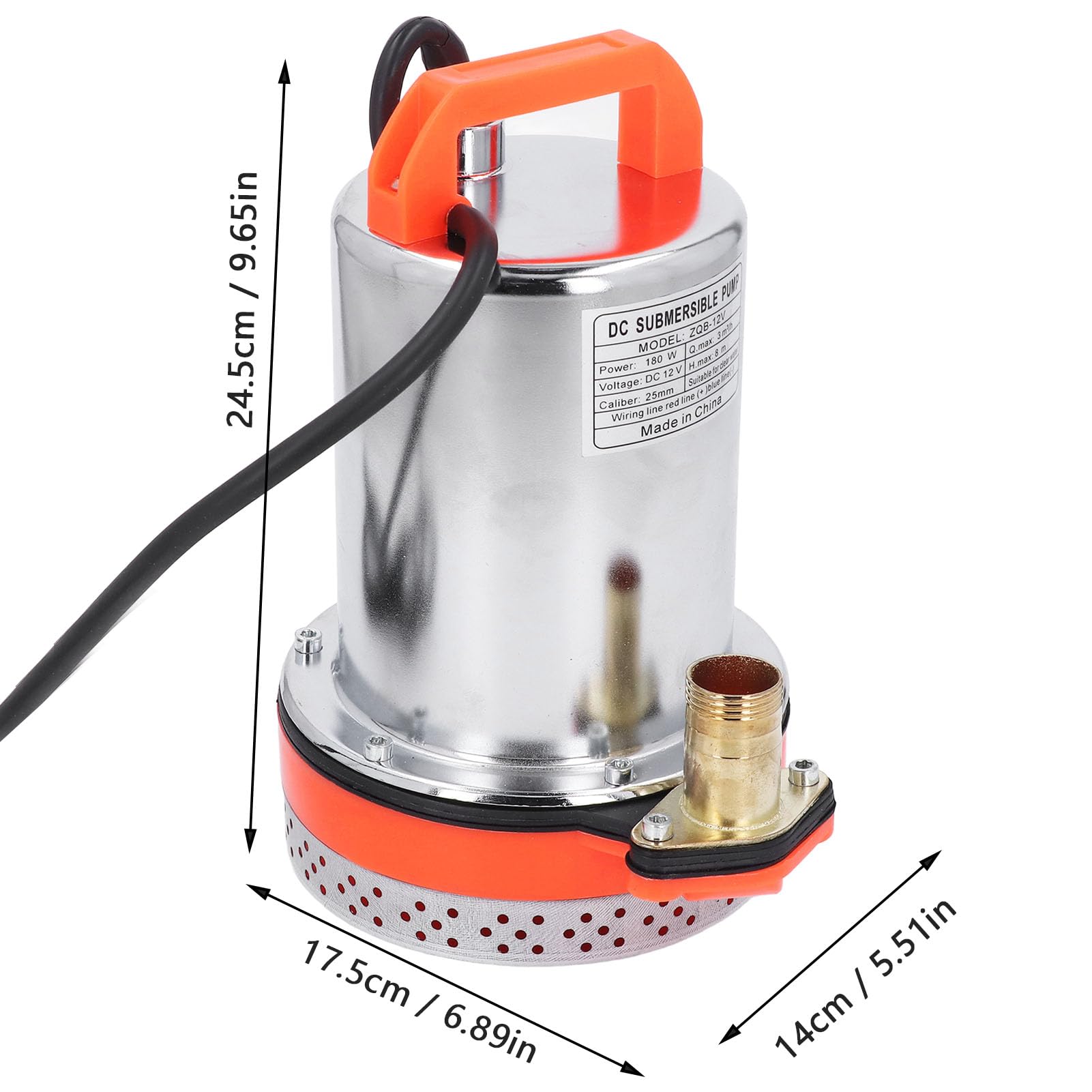 Pompa sommergibile solare da 12 V in acciaio inox, 180 W, ad alta efficienza, 8 m, pompa dell'acqua solare per irrigazione giardino e laghetto