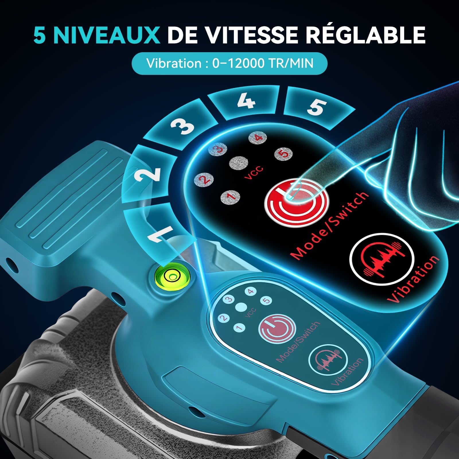 Agitatore per piastrelle con 2 batterie da 2000 mAh, dispositivo vibrante senza fili con potenza di aspirazione di 50 kg, ventosa da 125 mm, 5 velocità fino a 12000 giri/min, sollevatore per