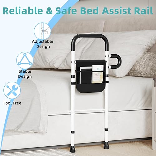 Miniatura 6 de Rieles de cama para adultos mayores, rieles de asistencia de cama ajustables para cama de tamaño matrimonial, bastón de cama portátil para personas