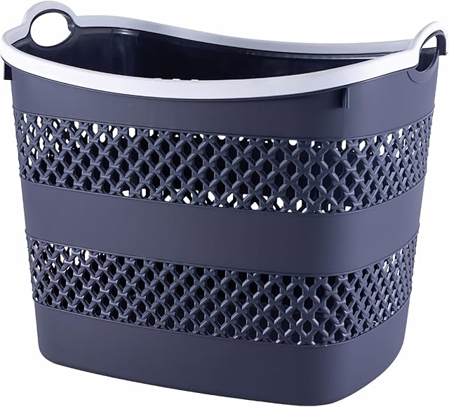 ORGA ECO-FRIENDLY Plastic Laundry Basket Hamper/Storage Container/Organizer Space Saving Hamper/Basket (Dark Grey, 45x35.5x48.5cm)