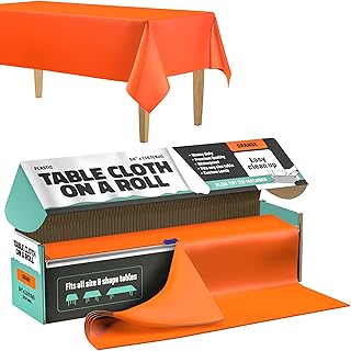 Tablecloth Roll – 54" X 110' Orange Premium Plastic Table Cloths with Cutter Box - Cut to Size - Decorative Rectangle Table Cover Smooth Tablecloth - Disposable Table Cloths for Parties, Weddings.