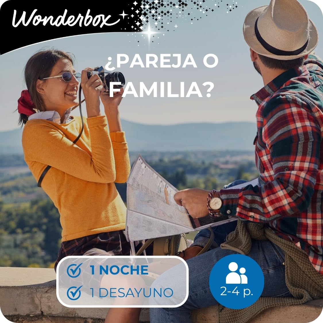 WONDERBOX - Caja Regalo - ¿Pareja o Familia? - para 2 a 4 Personas | 1 noche con desayuno - Más de 1600 estancias - 1000 Estancias en Pareja o 600 estancias en Familia
