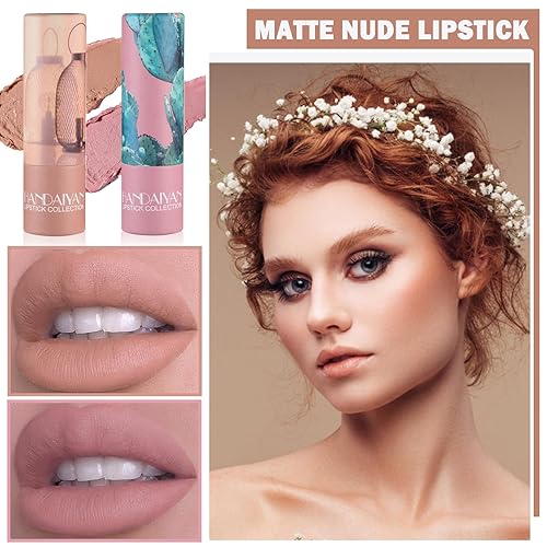 Miniatura 2 de CAHIUYOA Juego de 2 lápices labiales mate color nude, terciopelo mate, brillo de labios nude, de larga duración, suave, mate, maquillaje, regalos