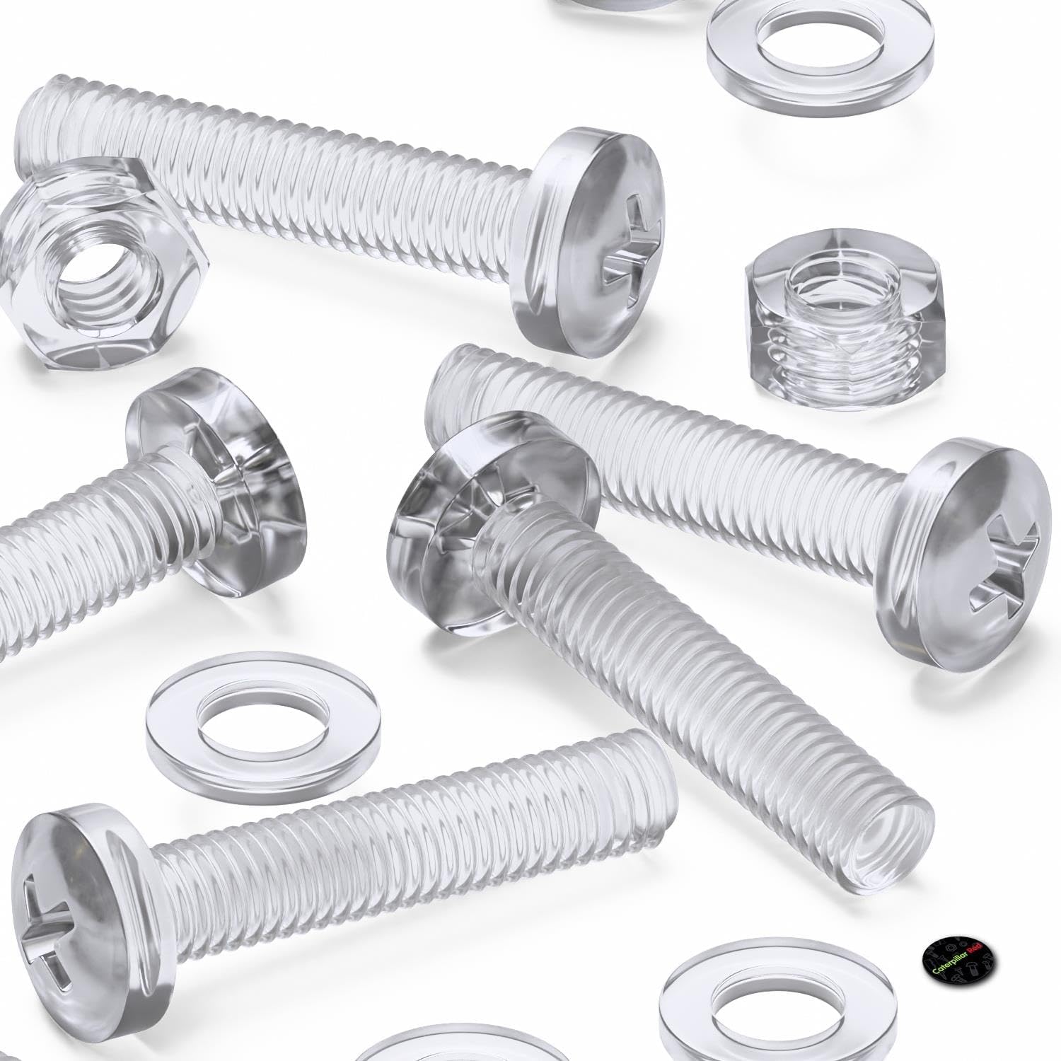Pack of 60 Transparent Clear Plastic Acrylic M6 x 30mm Nuts & Bolts, Washers - Acrylic Plastic Screws, (15/64 x 1 3/16 in)