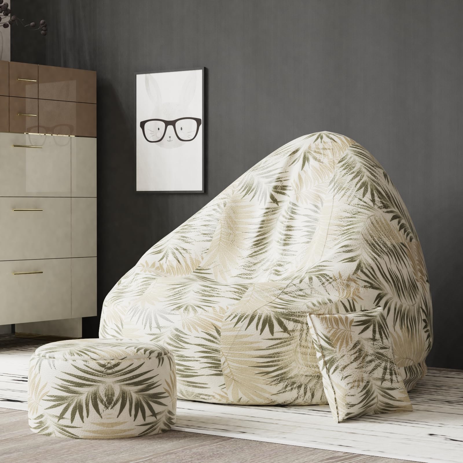 Biggie Bean Bag with Beans Filled XXXXL Bean Bag- Full Printed Bean Bag Sofa with Cushion and Footrest - Official : Oreka Home Bean Bag - Comfort Level : Standard - (Theme : Elemental Enigmas)