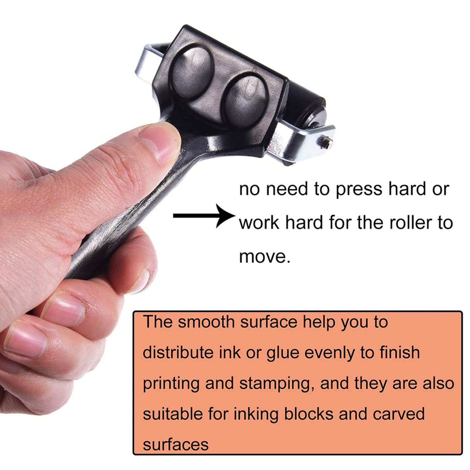 2 Pack Rubber Brayer Roller for Printmaking, 6cm Sturdy Rubber Hand Roller, Vinyl Roller Ink Paint Brush for Wallpapers Stamping Gluing Application