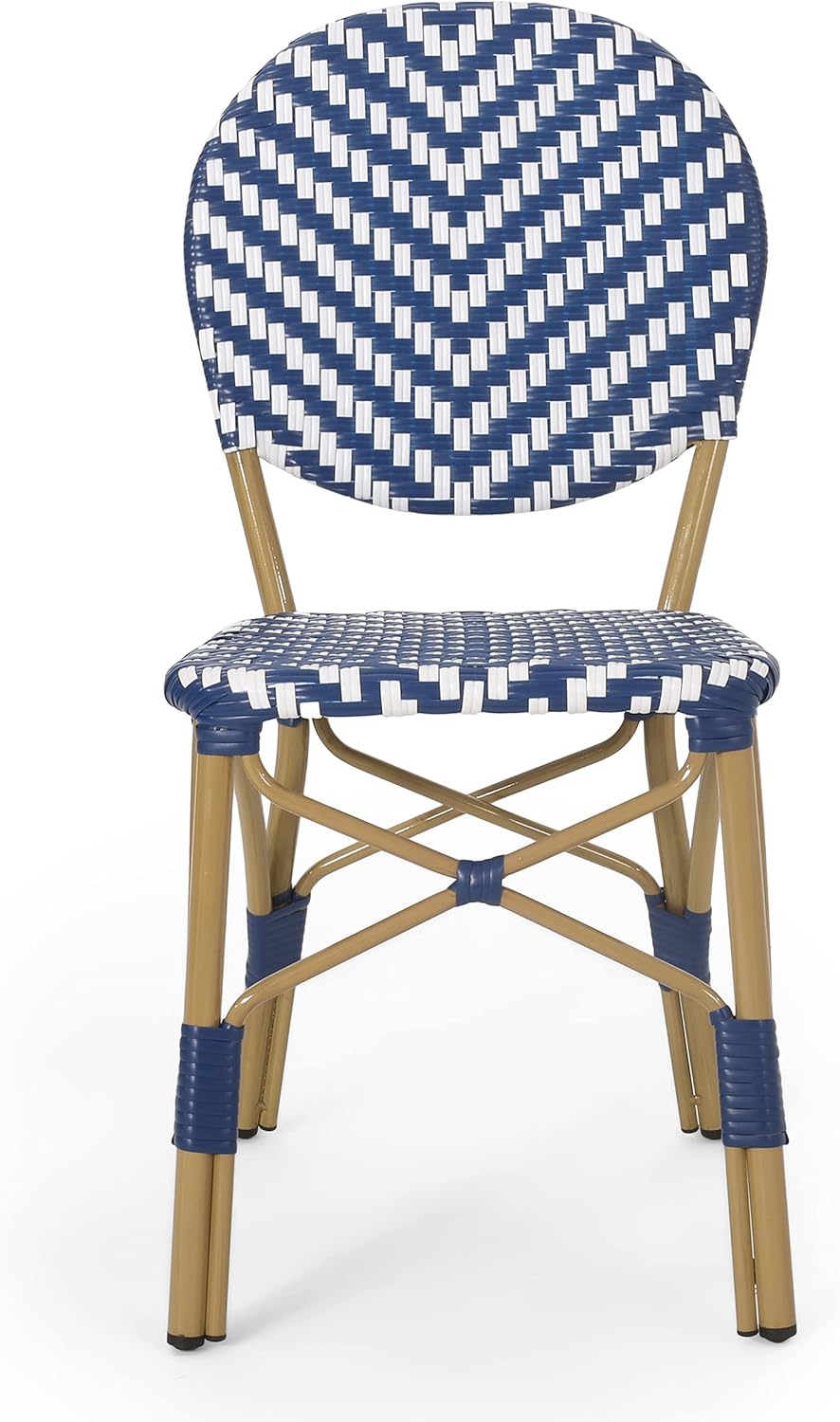 Christopher Knight Home 314452 Picardy Bistro Set, Navy Blue + White + Bamboo : Patio, Lawn & Garden