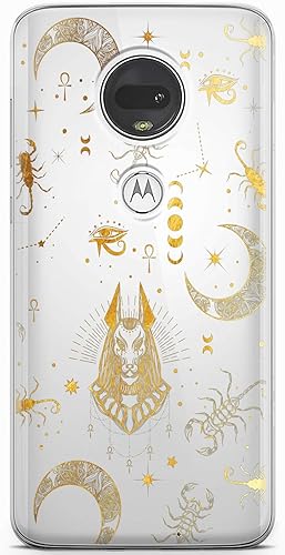 Miniatura 3 de Mertak Funda para teléfono compatible con Motorola Edge + Moto G9 G8 Plus G7 Play Power Z4 Flexible TPU Ligero Diseño Luna Silicona Diseño Anubis