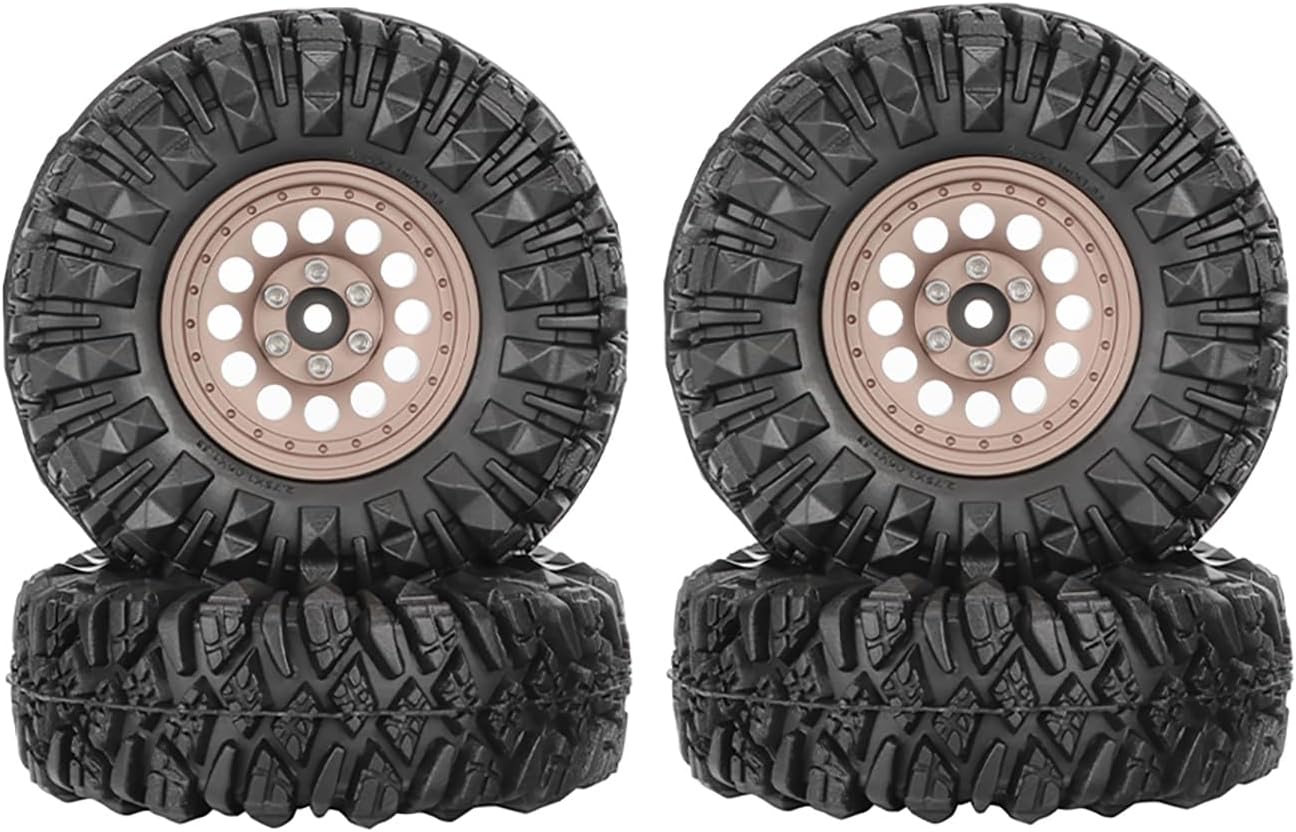 4PCS 1.3" Aluminum Alloy Beadlock Wheel Rims All-Terrain Tyre 70mm Rubber Tires Set with 5mm & 7mm Hex for 1/12 1/14 1/18 1/24 RC Rock Crawler Car Upgrade Parts (B-Brown)