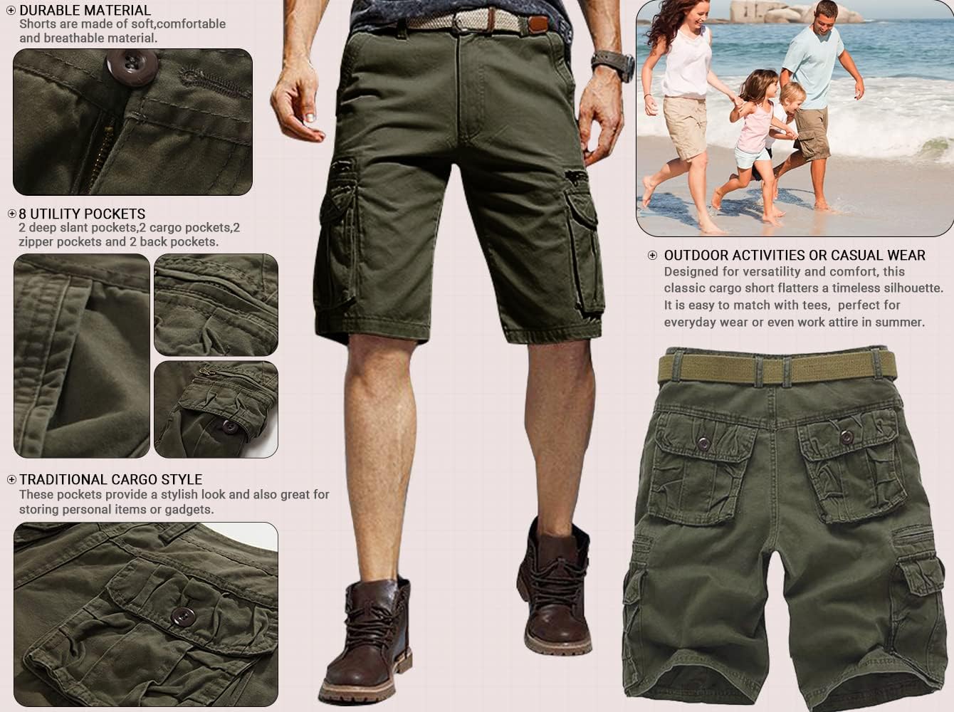 AKARMY Men's Lightweight Multi Pocket Cotton Casual Cargo Shorts,Outdoor Twill Camo Shorts with Zipper Pockets(No Belt) - Image 5