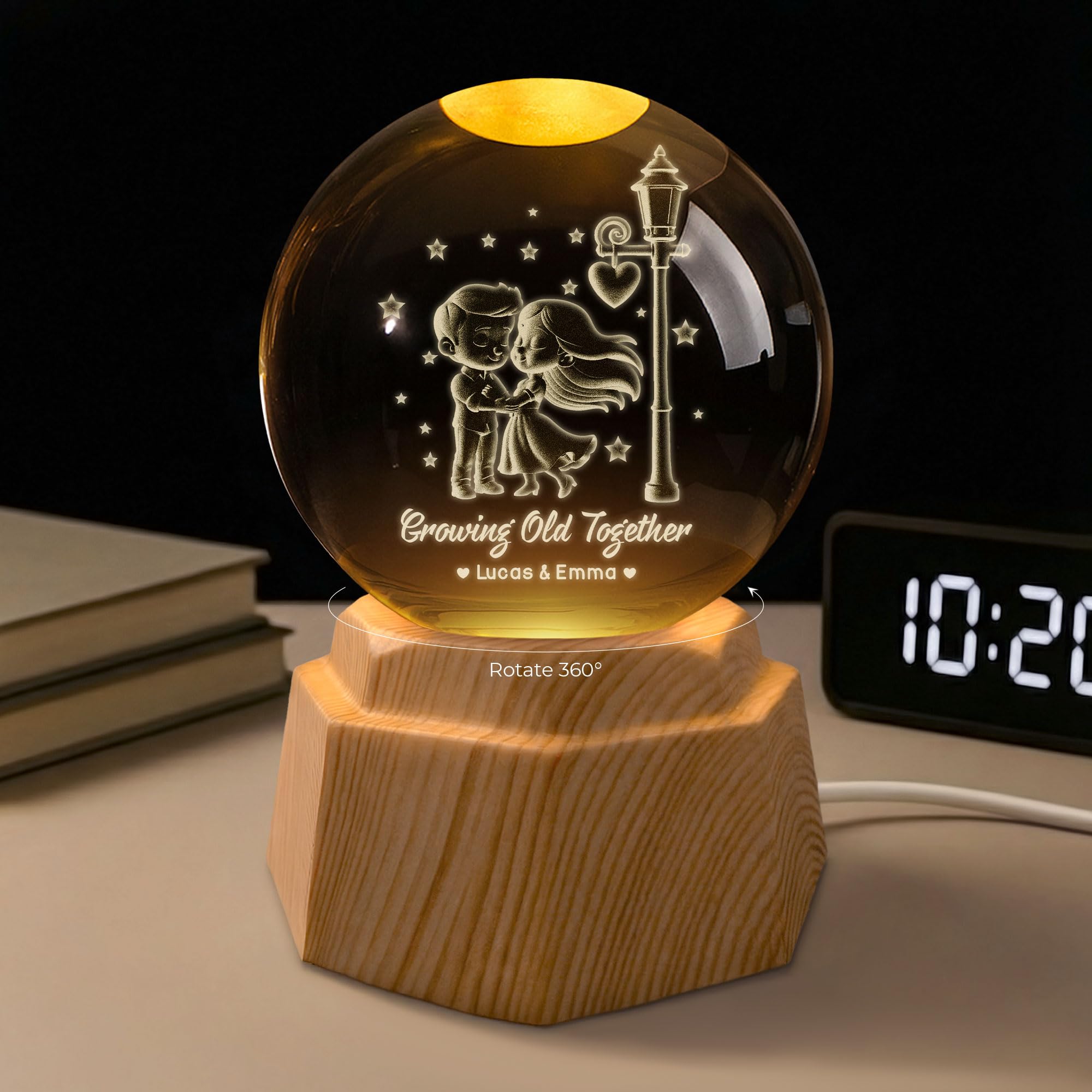 Personal Chic Personalised Crystal Ball Lamp - I Love You to The Moon and Back - Crystal Ball Lamp for Couples, Couple Kissing 3D Crystal Ball, Custom Night Light (Model #8)