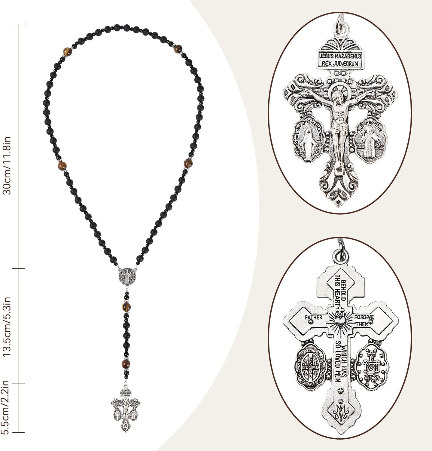 Black Rosary Beads Catholic for Men,Rugged Onyx Rosary,Pardon Crucifix Rosary with St Benedict and Milagrosa Medal,Cruz Del Perdon Catolica,Crucifijo Del Perdon,Rosarios Catolicos Para Hombre - Image 2
