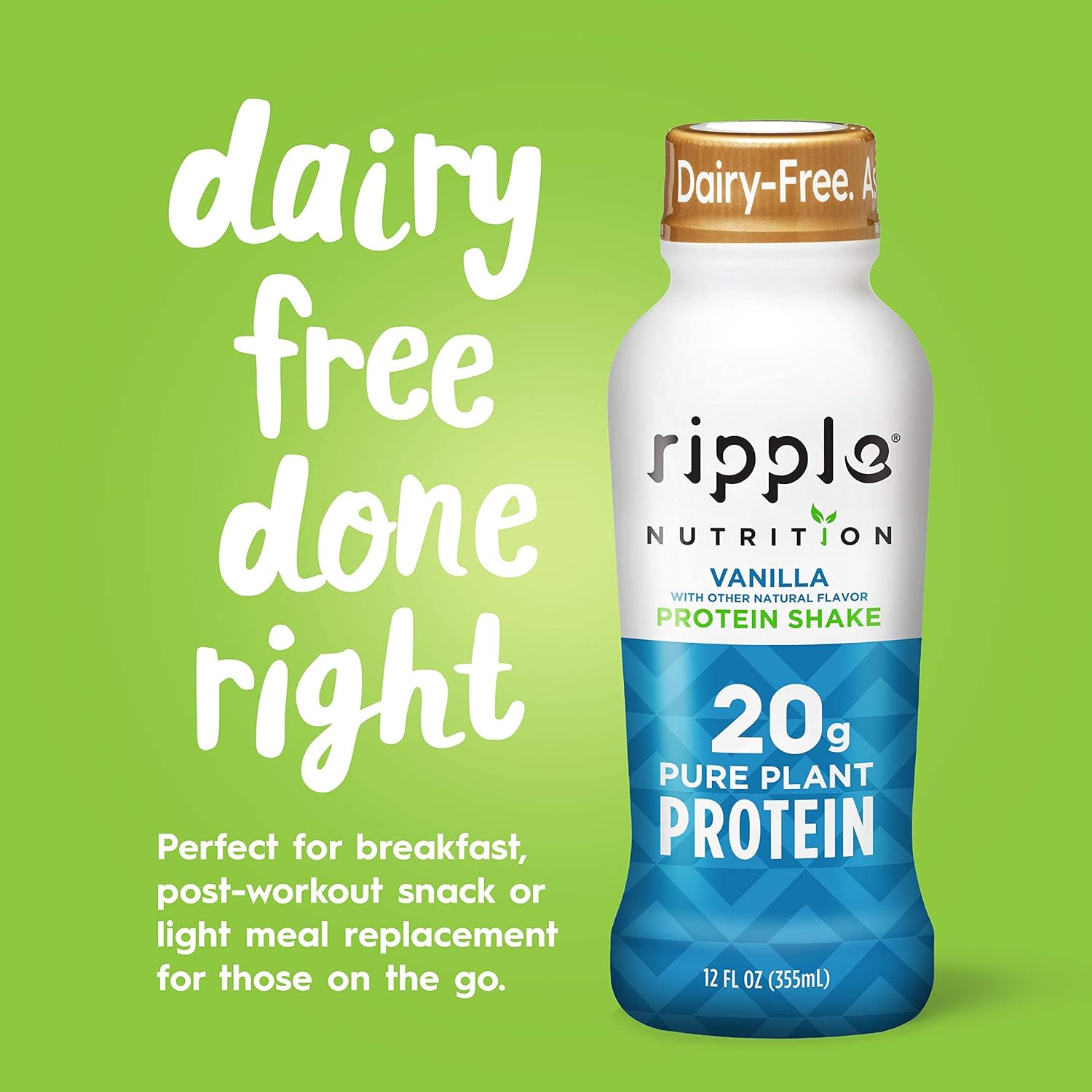 Ripple Vegan Protein Shake | Vanilla | 20g Nutritious Plant Based Pea Protein | Shelf Stable | No GMOs, Soy, Nut, Gluten, Lactose | 12 Oz, 12 Pack : Grocery & Gourmet Food