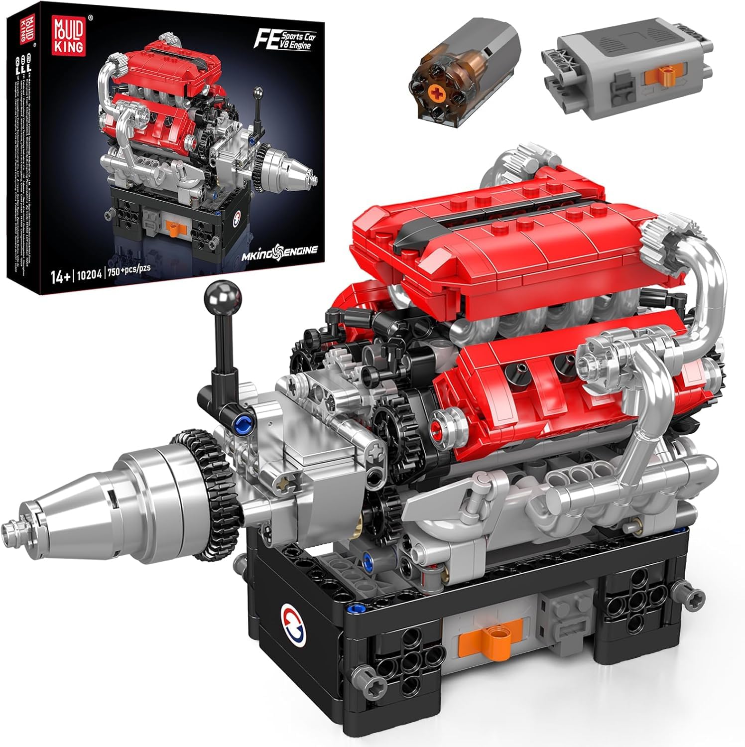 Mould King10204 V8 Engine Model That Works - Build Your Own V8 Engine Toy, 8-Cylinder Petrol Car Engine Replica Model Building Kit for Adult (750 PCS)