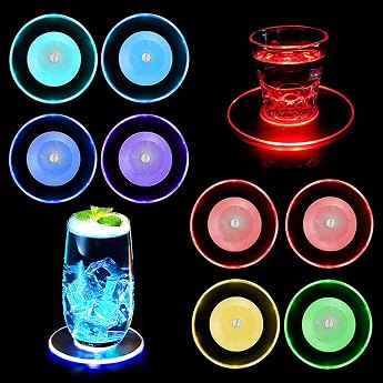Pack of 8 LED Coasters Acrylic Round Waterproof Light Coasters
