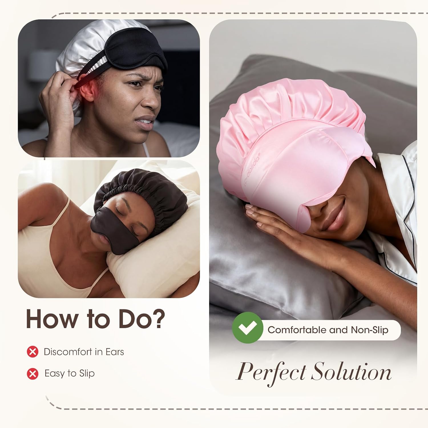LC-dolida Satin Silk Bonnet for Sleeping Women Men, Bluetooth Hair Bonnet for Curly & Natural with Sleep Mask, Reduce Frizz