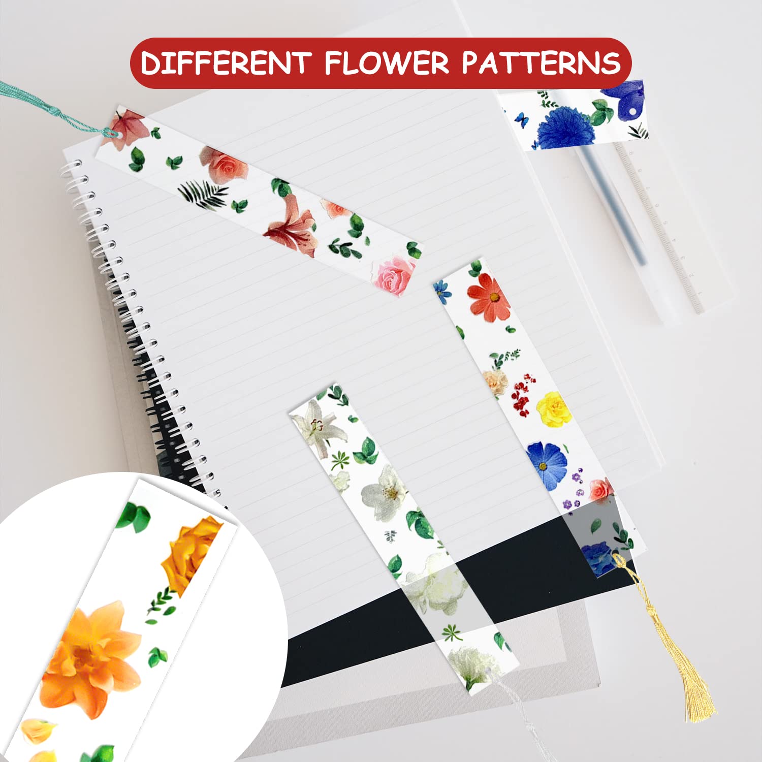 10pcs Handmade Bookmarks - 5pcs Blank, 5pcs Transparent Flower & Colorful Tassel Designs for Book Page Marking - Image 4