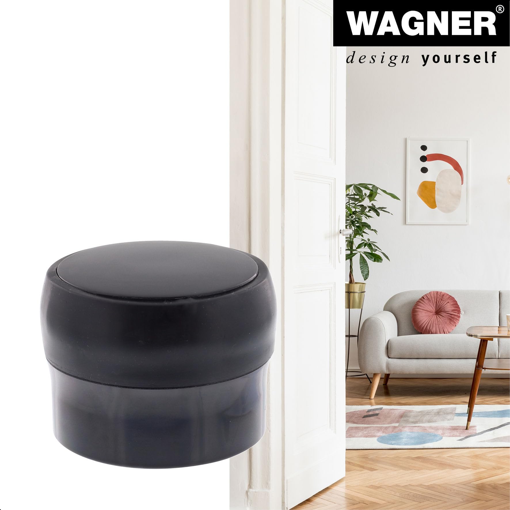 Wagner podłogowy stoper do drzwi Black Deluxe – Ø 40 x 30 mm, wysokiej jakości tworzywo sztuczne, wysoki połysk, czarny, samoprzylepny, możliwość usunięcia bez pozostawiania śladów - 15522511