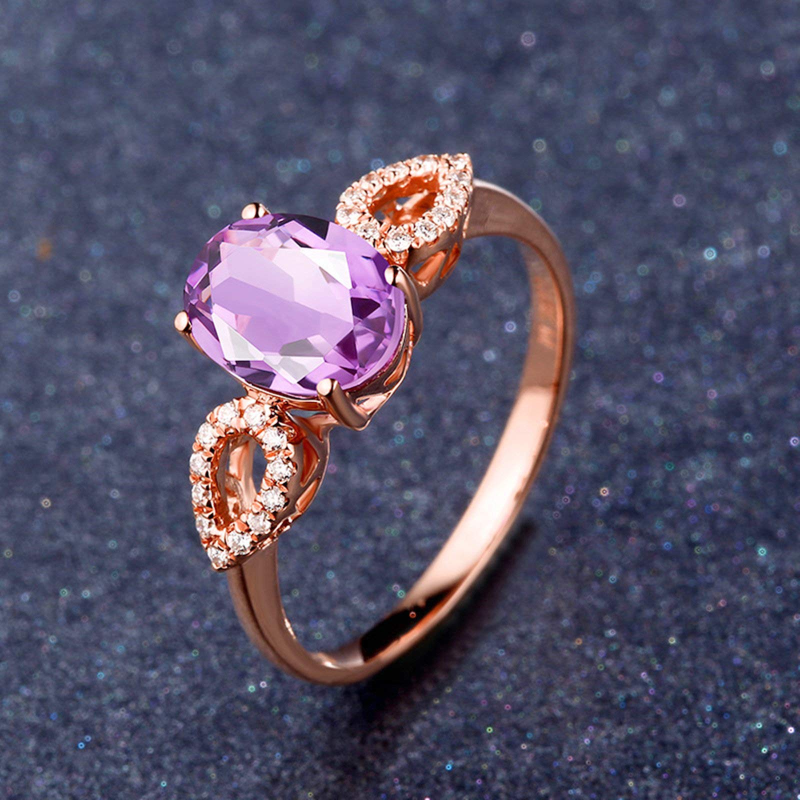 Daesar Obrączki damskie 750 czerwone złoto krople z owalnym ametystem 1,34 ct obrączki partnerskie różowe złoto pierścionek ślubny z diamentem e 18 karatów (750) czerwone złoto, 60 (19,1), colore: różowy (Rosegold), cod. DAESARFINEZB1568