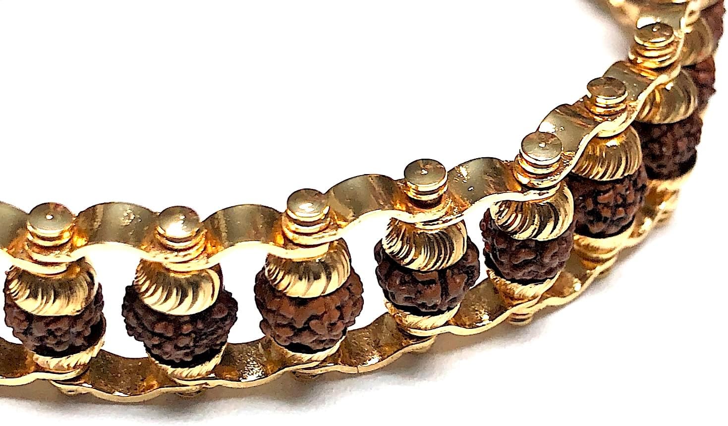 Rudraksha Beads Bracelet - Chain Link Bracelet – 6-7 mm Bead - Brass
