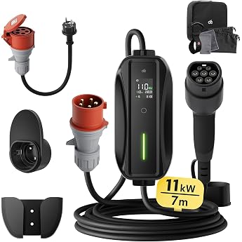 d&eacute; Mobile Wallbox 11 kW [3-Phase, 7 m, 6-16 A] with Adjustable Charging Power | Charging cable for car CEE 16A 400V to type 2