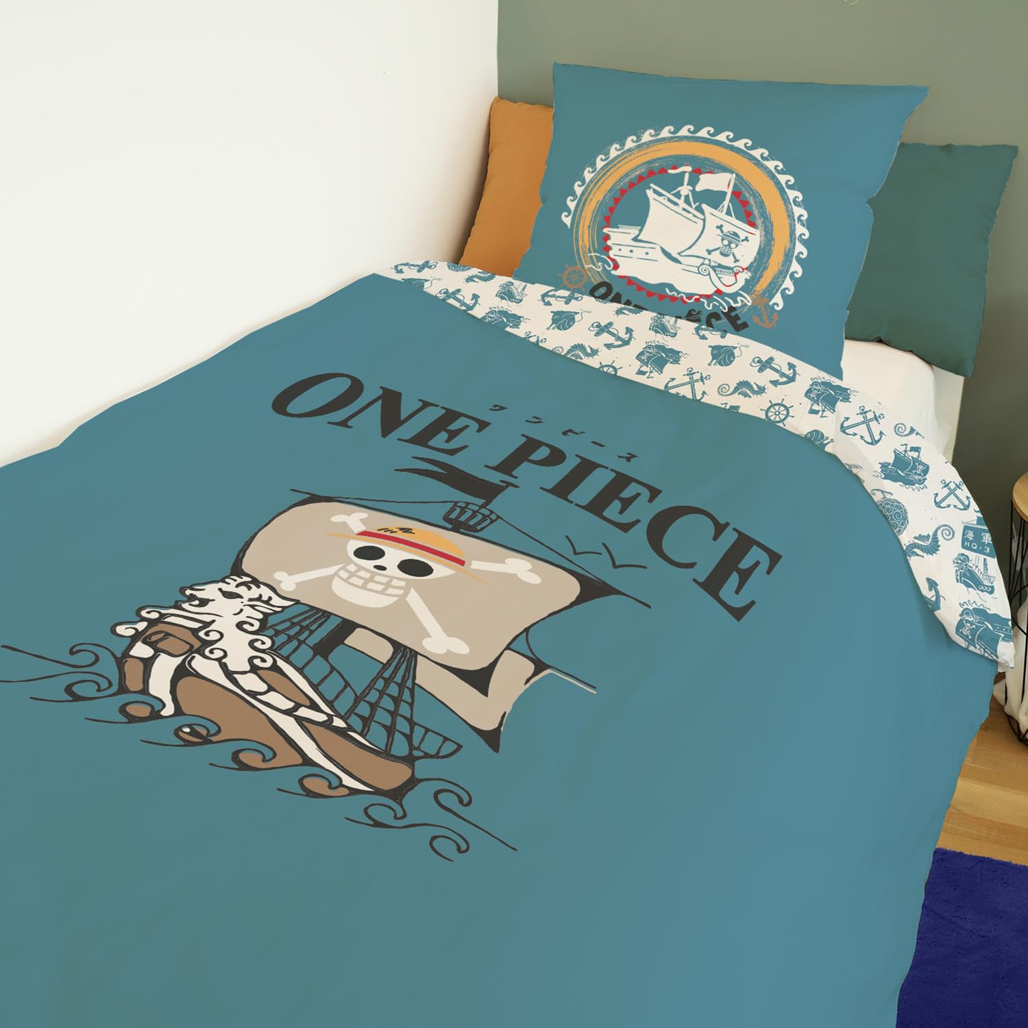 SAHINLER - Funda nórdica de 140 x 200 cm y 1 funda de almohada de 63 x 63 cm, 100 % algodón, color azul