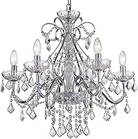 Vista 9 de Bestier - Candelabro antiguo de plata vintage con diseño de gotas de cristal, lámpara de iluminación para comedor, baño, vestíbulo, sala, requiere 6