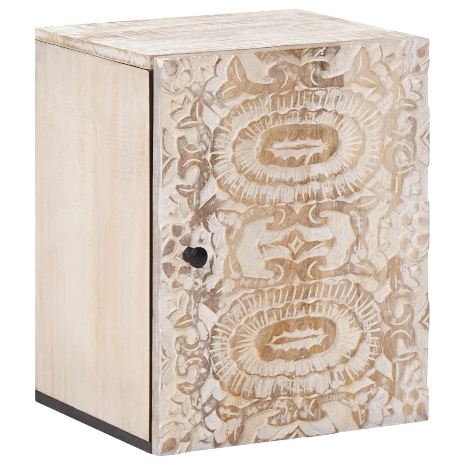 Armario colgante para cuarto de baño, color blanco, de madera maciza de mango, 38 x 33,5 x 48 cm, con marco de metal, espacio de almacenamiento y puerta para muebles de baño