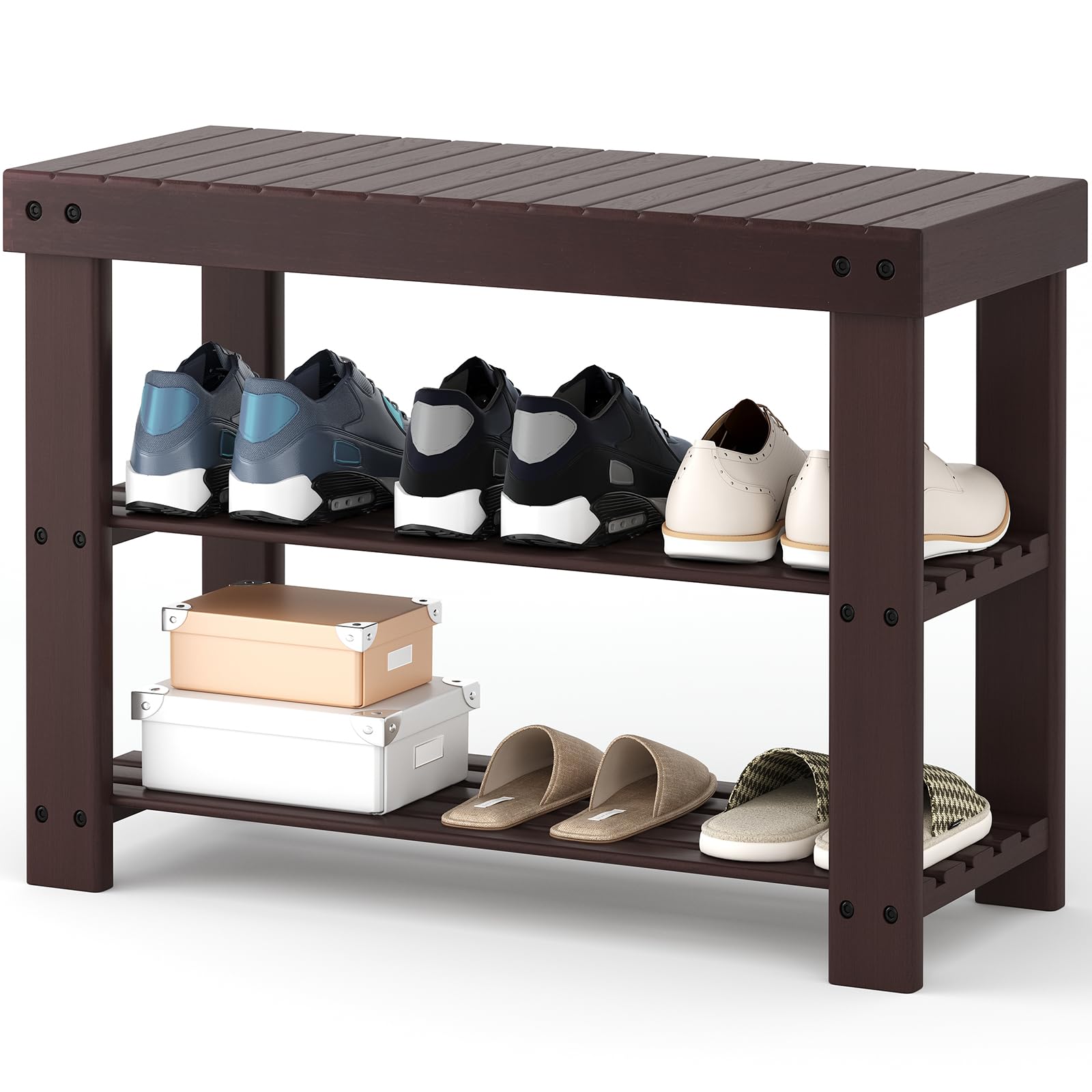 View 1 of ***minor damage***
Sweetcrispy 3-Tier Shoe Rack Bench for Entryway, 27 Inches, Brown