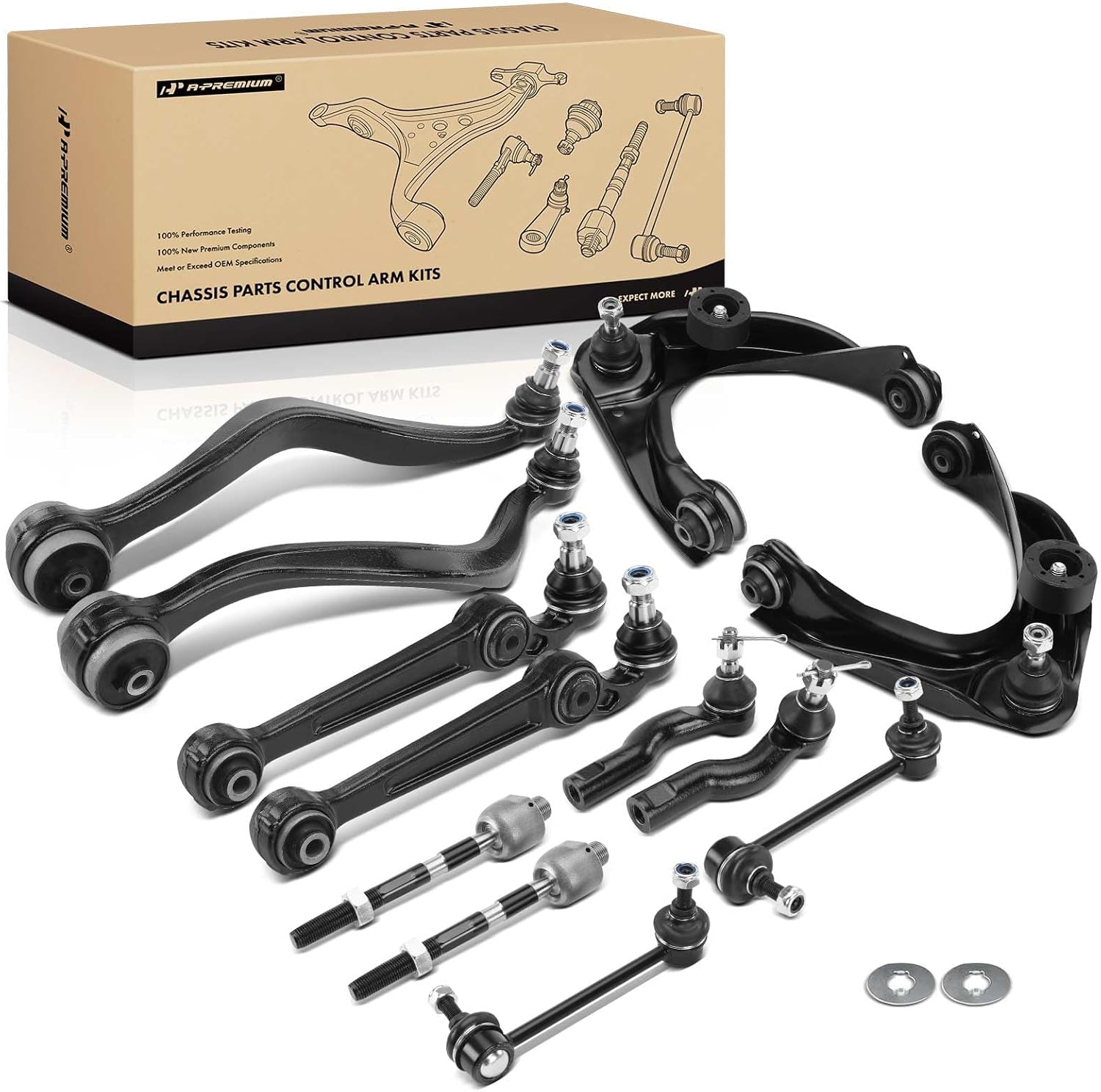 A-Premium Set of 12, Front Lower Forward Rearward & Upper Control Arm with Ball Joint Assembly, Inner Outer Tie Rod End, Sway Bar Links, Compatible with Mazda 6 2003 2004 2005 2006 2007 L4 2.3L