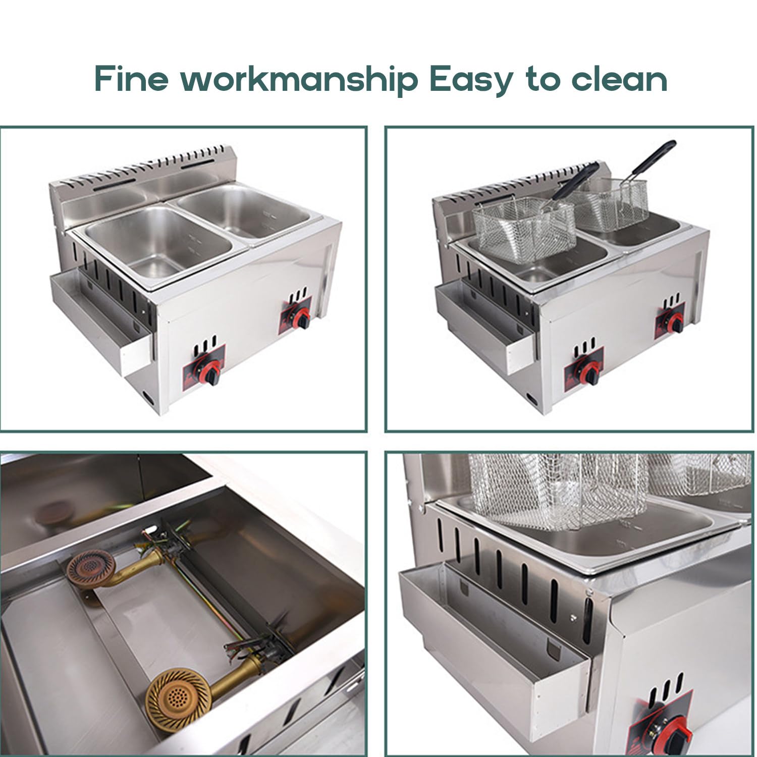 Freidora de Gas Profesional, freidora Profesional | freidora de 10Lx2 con Doble Tapa, para Restaurante Familiar y Comercial de Patatas Fritas