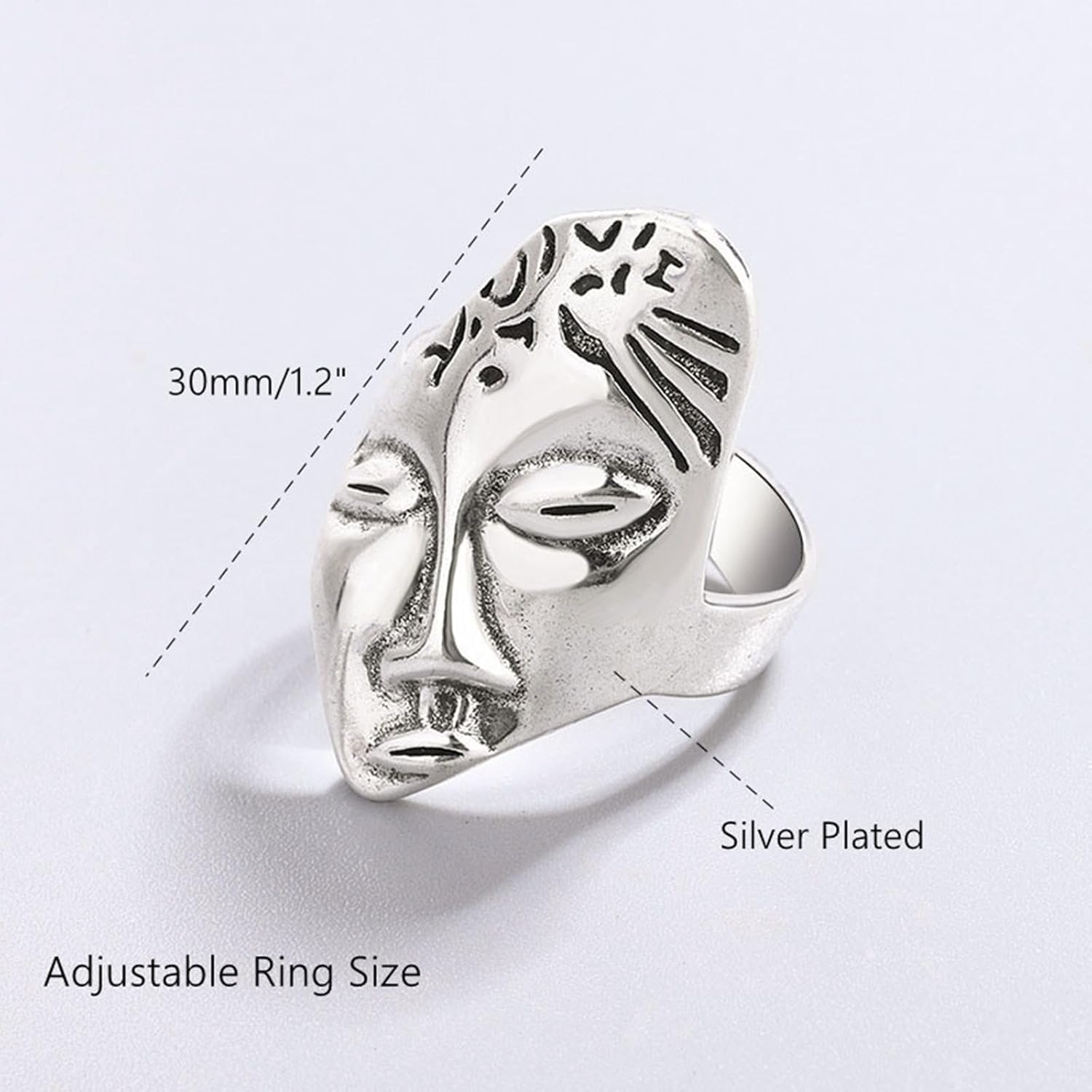 Human Face Rings for Women, Vintage Silver Plated Adjustable Open Finger Ring, Fashion Unique Punk Jewelry for Women - Image 6