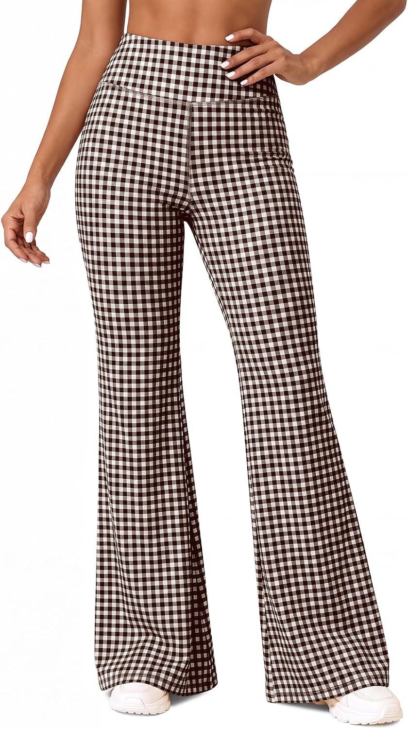 Aoysky Womens Wide Leg Gingham Yoga Pants High Waist Casual Lounge Pants