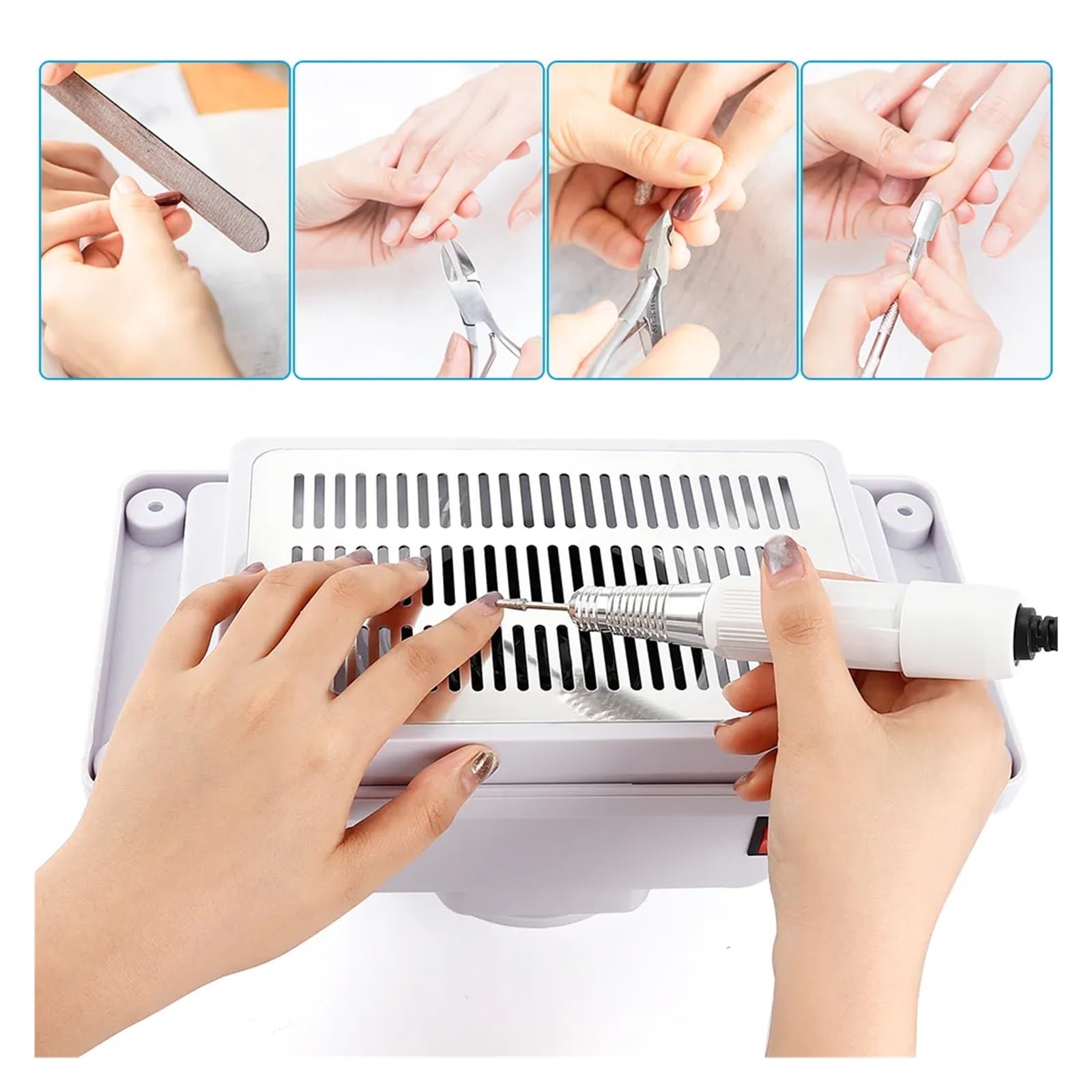 Odpylacz do paznokci, Mocny, wbudowany stół na biurko, pochłaniacz pyłu do paznokci, odkurzacz do paznokci, maszyna do manicure z odsysaniem, salon paznokci(Nero)