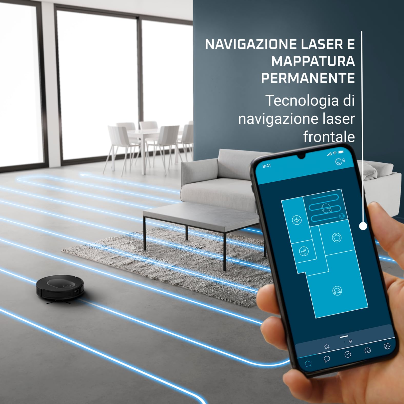 Rowenta Xplorer Serie 65+ robot odkurzający na mokro i sucho, nawigacja laserowa, czas pracy 120 min, sterowanie za pomocą aplikacji, tylko 7,8 cm wysokości, elektroniczny mop do wycierania, stacja