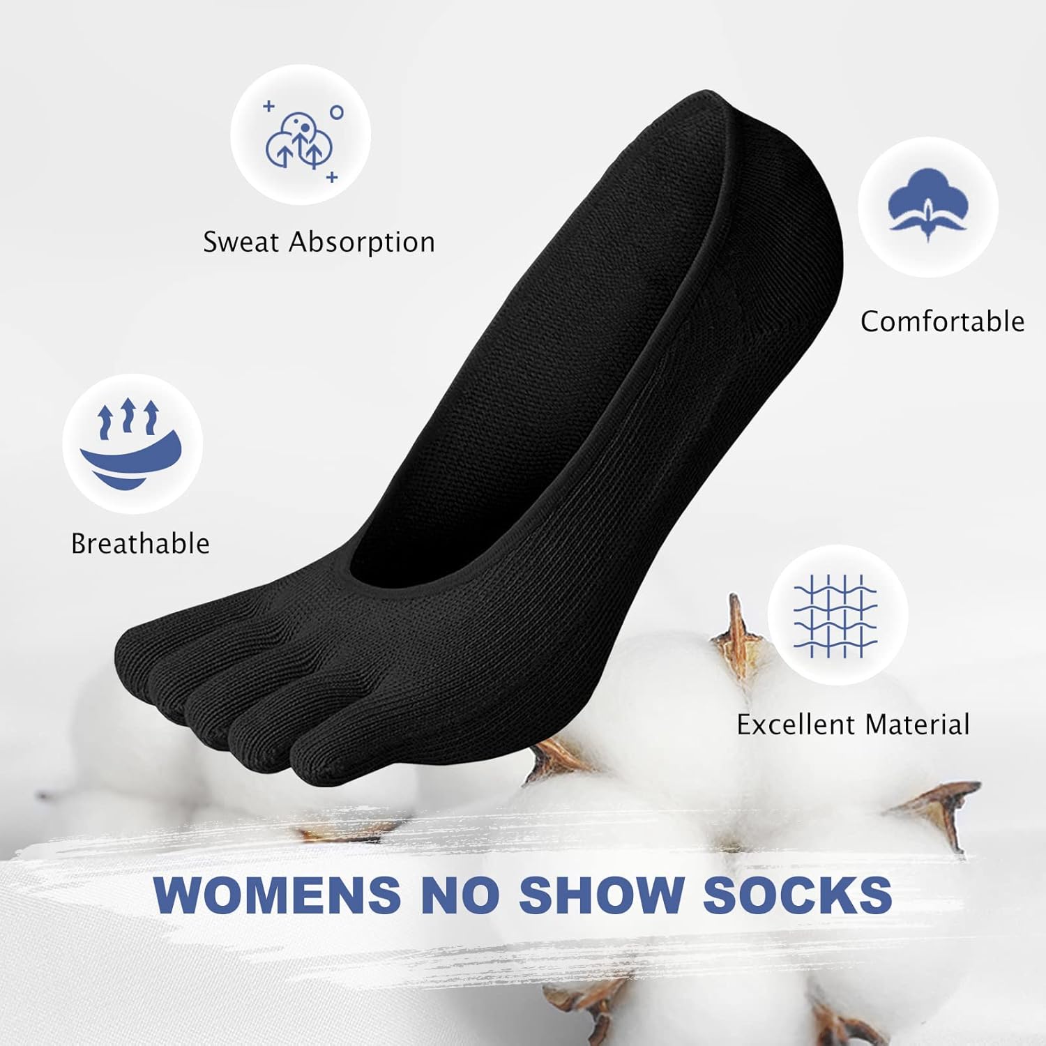 CaiDieNu No Show Toe Socks Women, Low Cut Five Fingers Cotton Running Athletic Invisible Boat Socks, 3/6 Pairs - Image 5