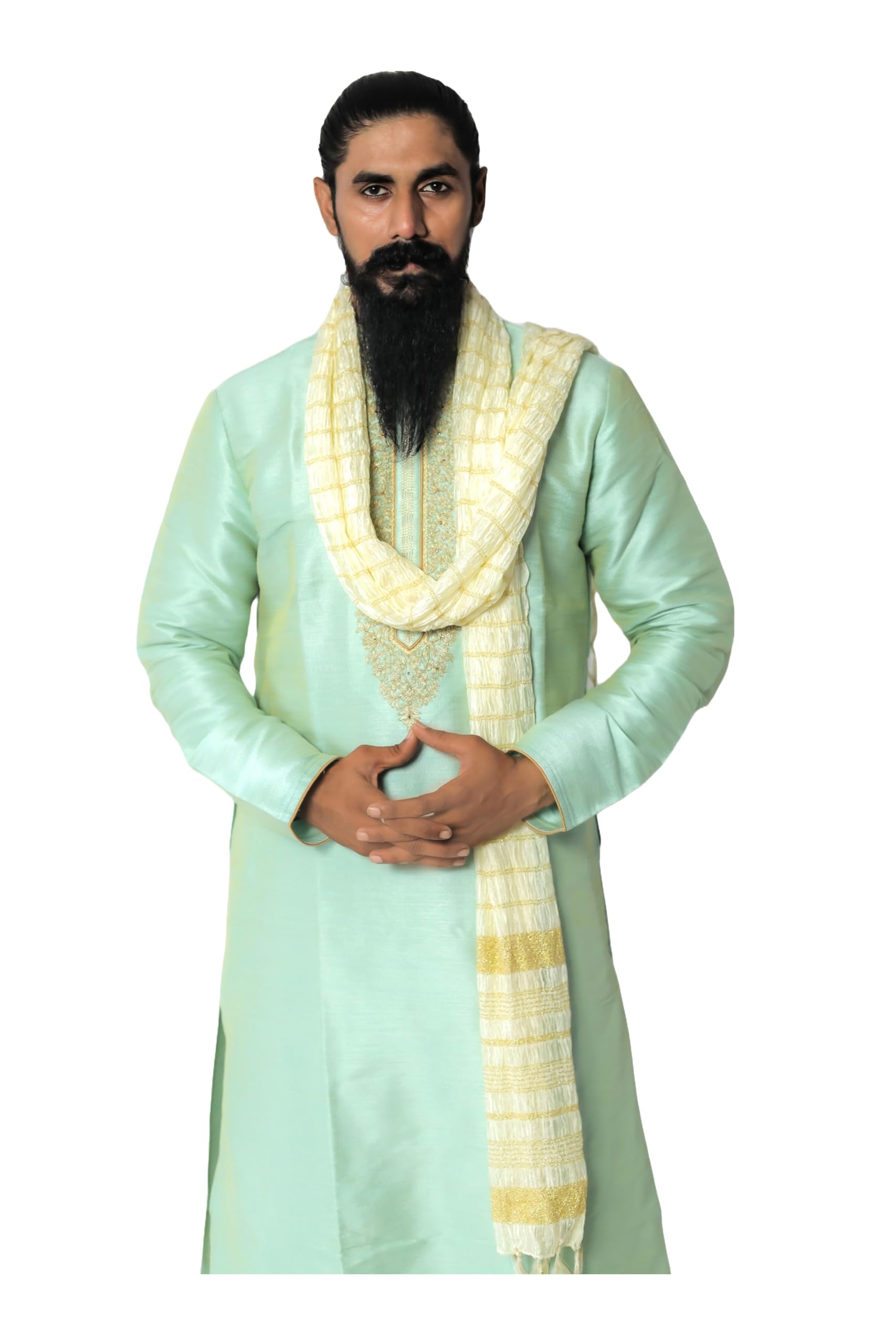 shreyanvi Indian Traditional Kurta Sherwani Cream Dupatta Shawl Scarf For Men (Only Dupatta)-picture-45