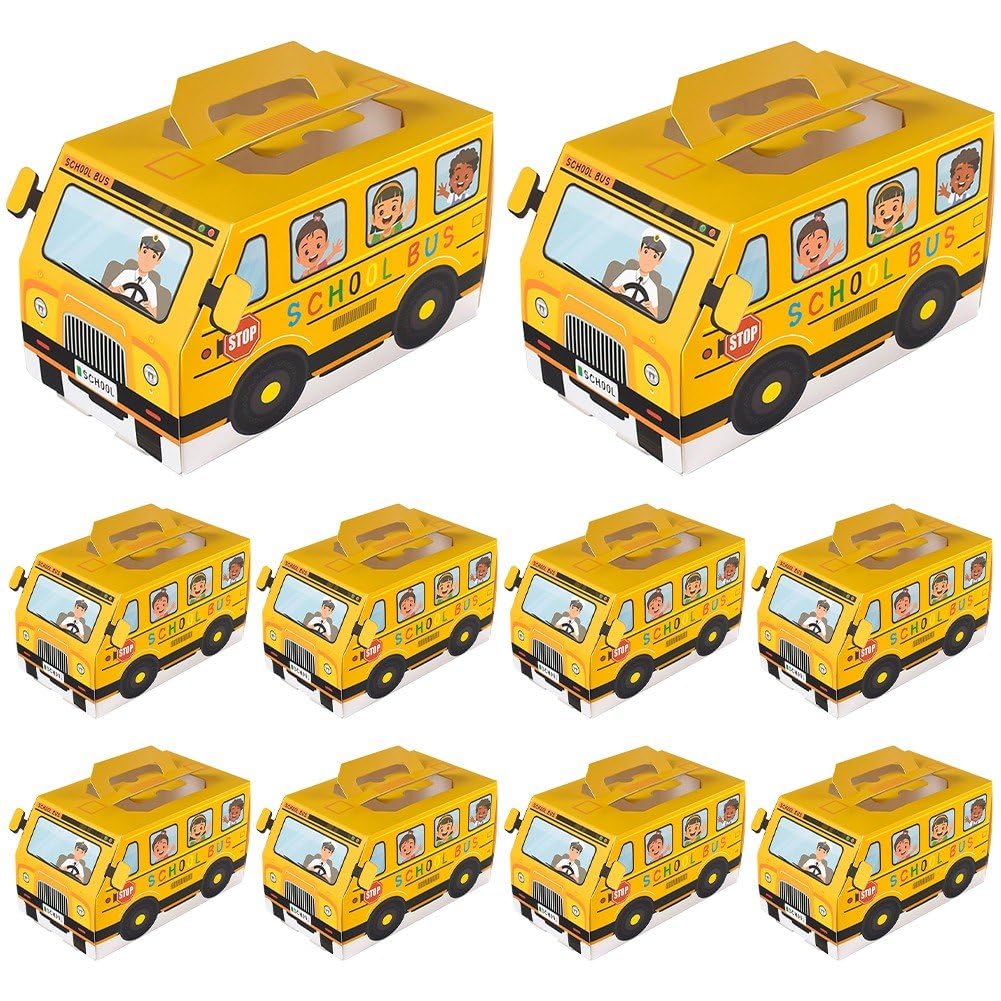 Danlai Yellow 10Pcs Candy Snack Box, Cartoon School Bus Shape Candy Box Gift Packing Boxes For Birthday School Party Favors Box Decoration