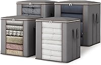 Vista 8 de Fixwal Bolsas de almacenamiento extra grandes para mantas de 120 L, bolsas de almacenamiento de edredón con asas reforzadas, contenedores de Gris