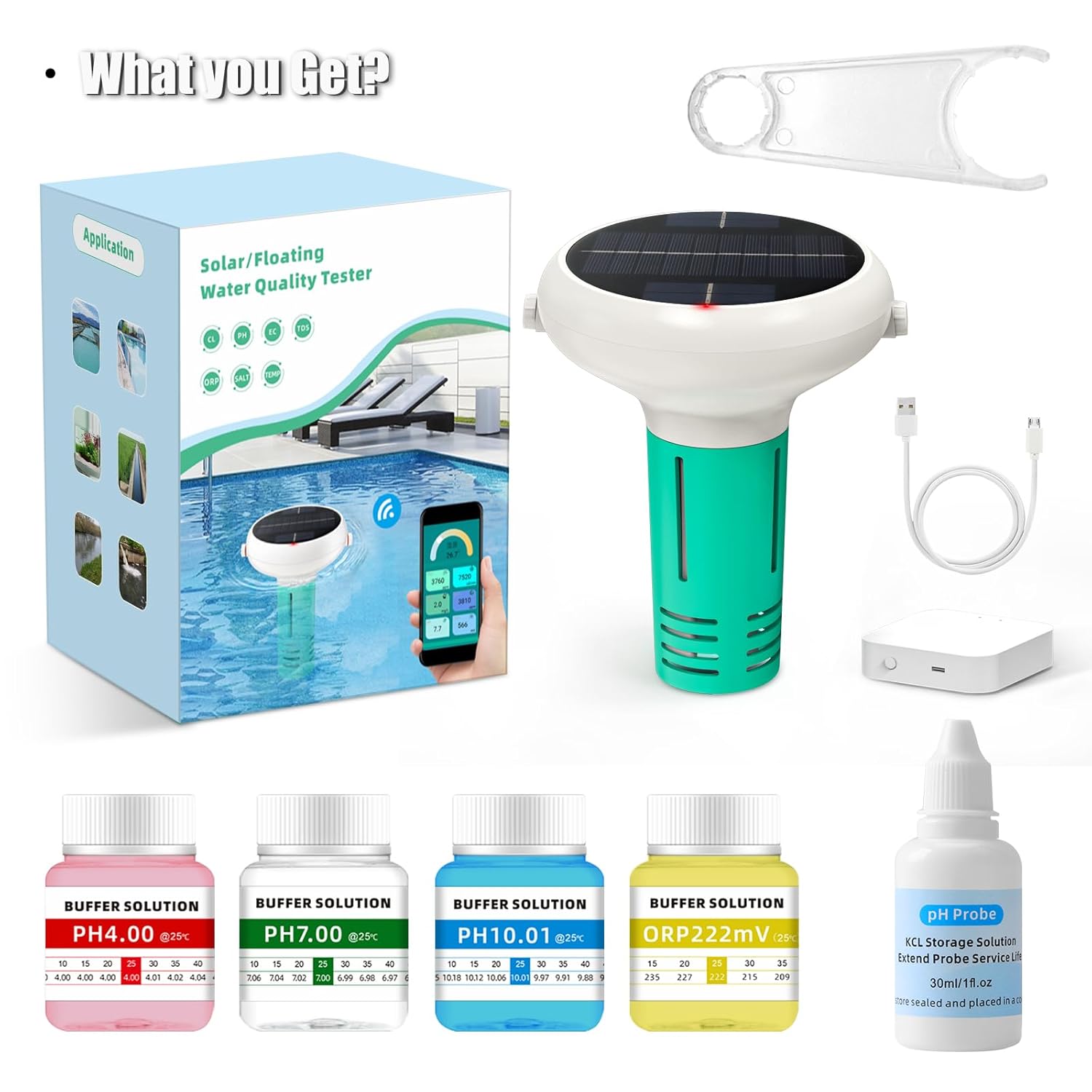 Pool Salt Tester, Digital pH Pool Monitor with Smart Gateway, 7 in 1 pH Chlorine Salinity ORP EC TDS Temp for Salt Water, Hot Tub, Spa, Swimming Pools